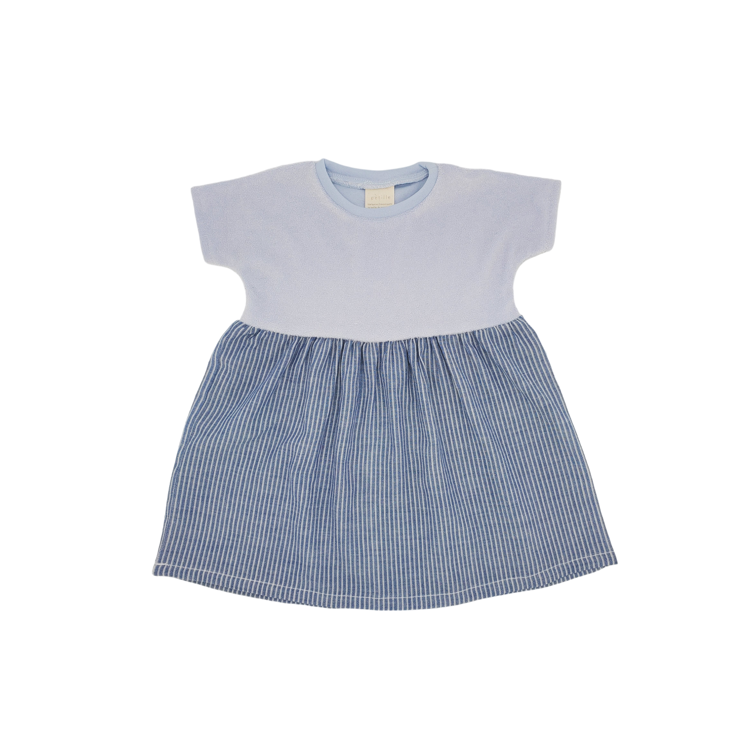 robe enfant éponge bleue upcycling coupe oversize confortable pratique vêtement enfant écoresponsable made in france