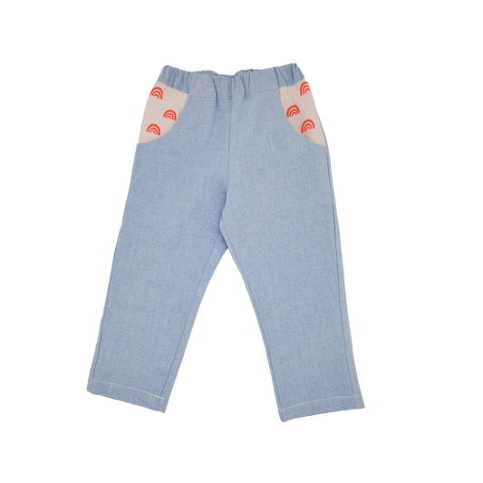 pantalon mixte à poches motif fluo sérigraphie coupe confortable pratique vêtement enfant upcycling écoresponsable made in france