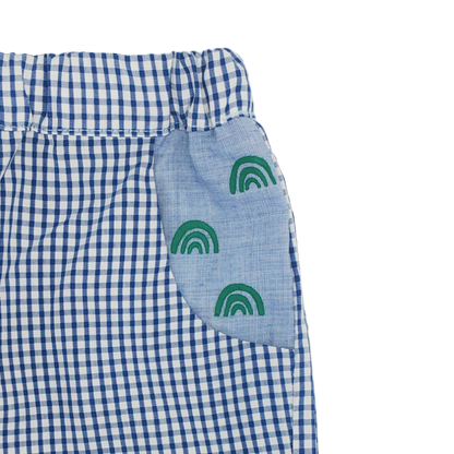 pantalon mixte à poches motif vert sérigraphie coupe confortable pratique vêtement enfant upcycling écoresponsable made in france