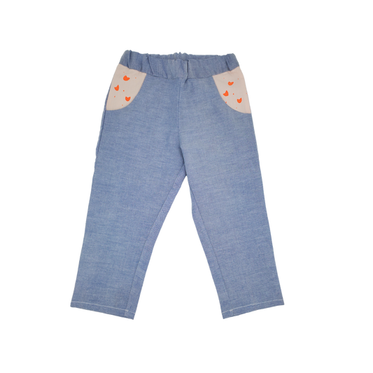 pantalon mixte à poches motif fluo sérigraphie coupe confortable pratique vêtement enfant upcycling écoresponsable made in france